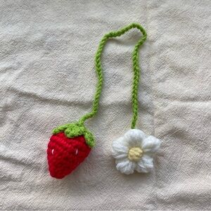 Handmade Crochet Strawberry Flower Bag Charm, Car Ornament, Bag Decor, Keychain